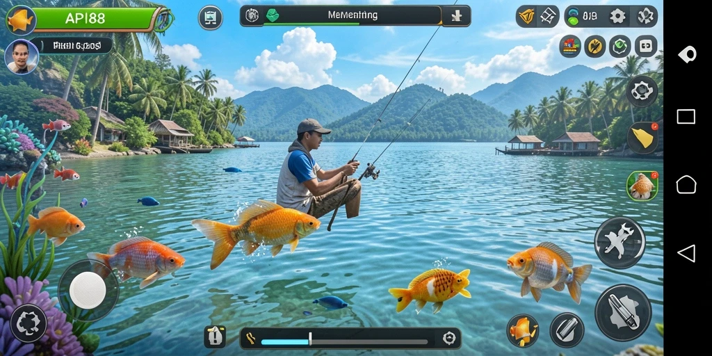 Tampilan gameplay API88 saat menangkap ikan dengan teman-teman.