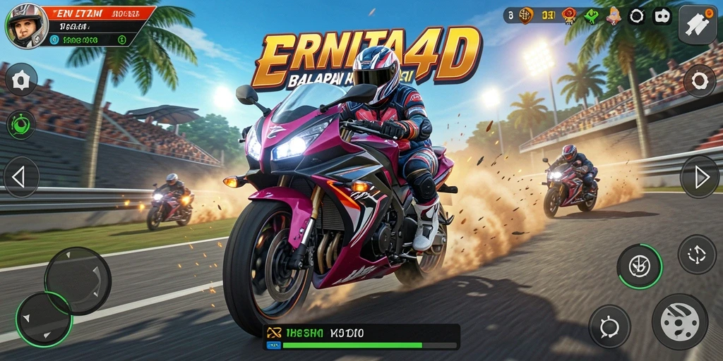 Tampilan gameplay seru dari balapan motor yang mendebarkan.
