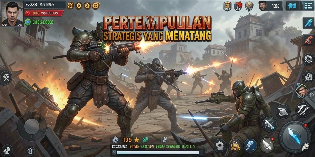 Tampilan menarik dari gameplay EZ338 yang menampilkan pertempuran strategis.