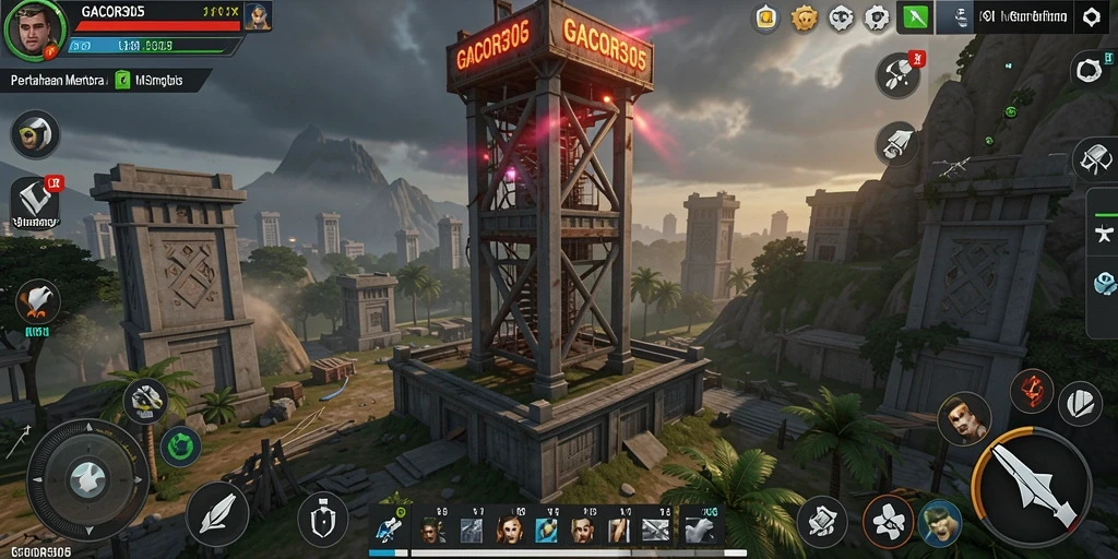 Tampilan seru gameplay GACOR305 dalam pertahanan menara.