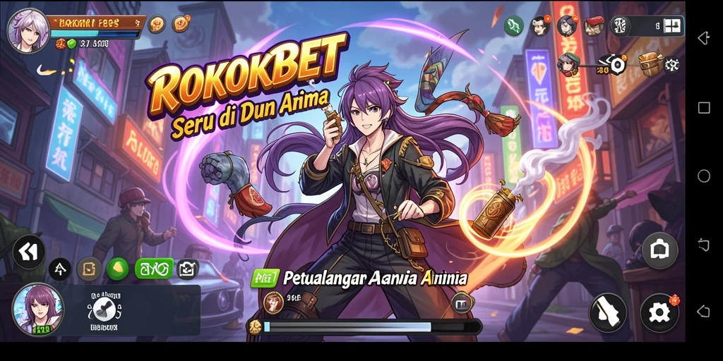 Gameplay ROKOKBET menampilkan pertarungan karakter Anime yang seru.
