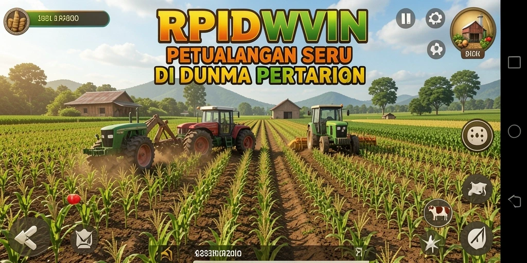 Tampilan gameplay seru dalam RPIDWIN menampilkan pertanian yang menawan.